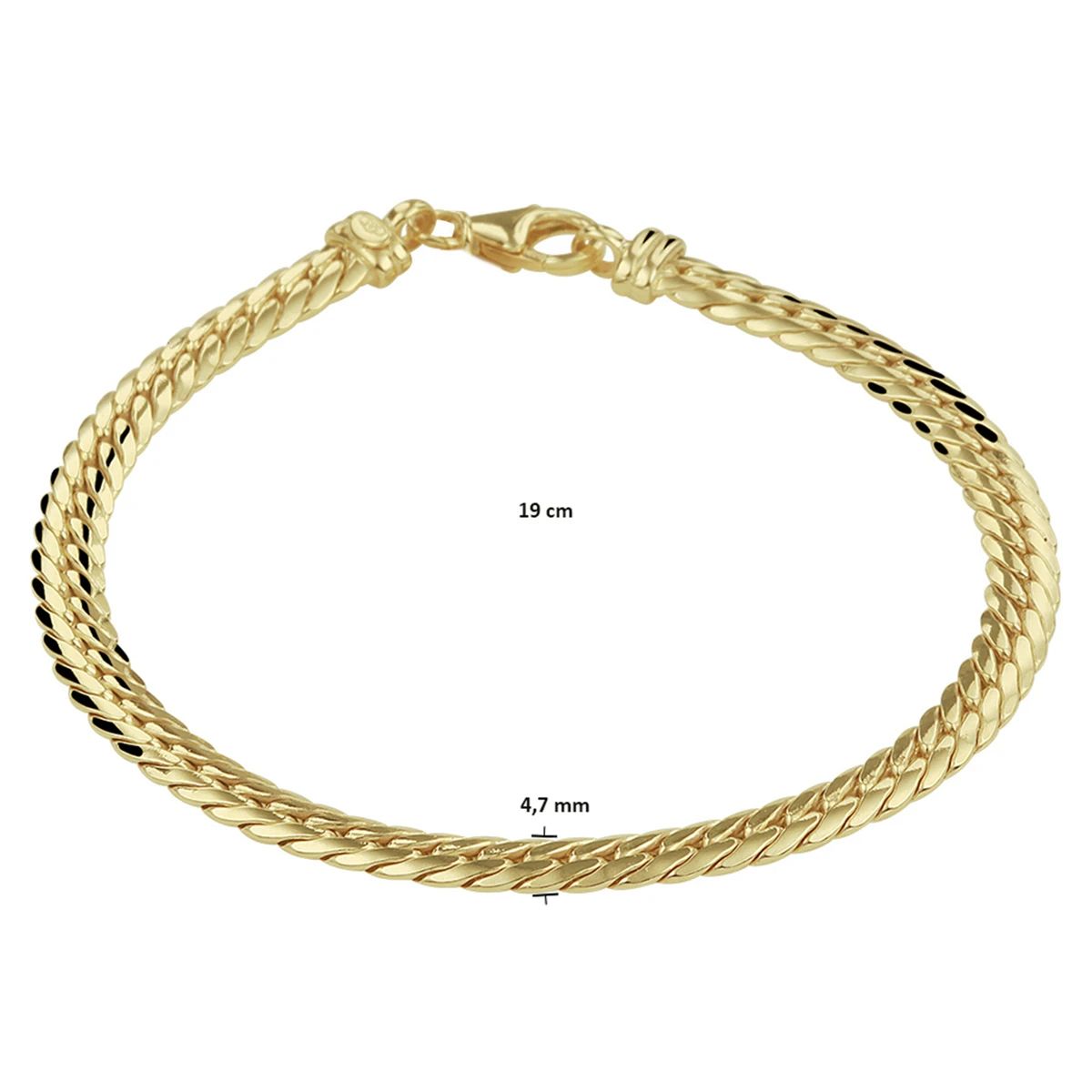 armband gourmette massief 4,7 mm 19 cm silgold (geel met zilverkern)