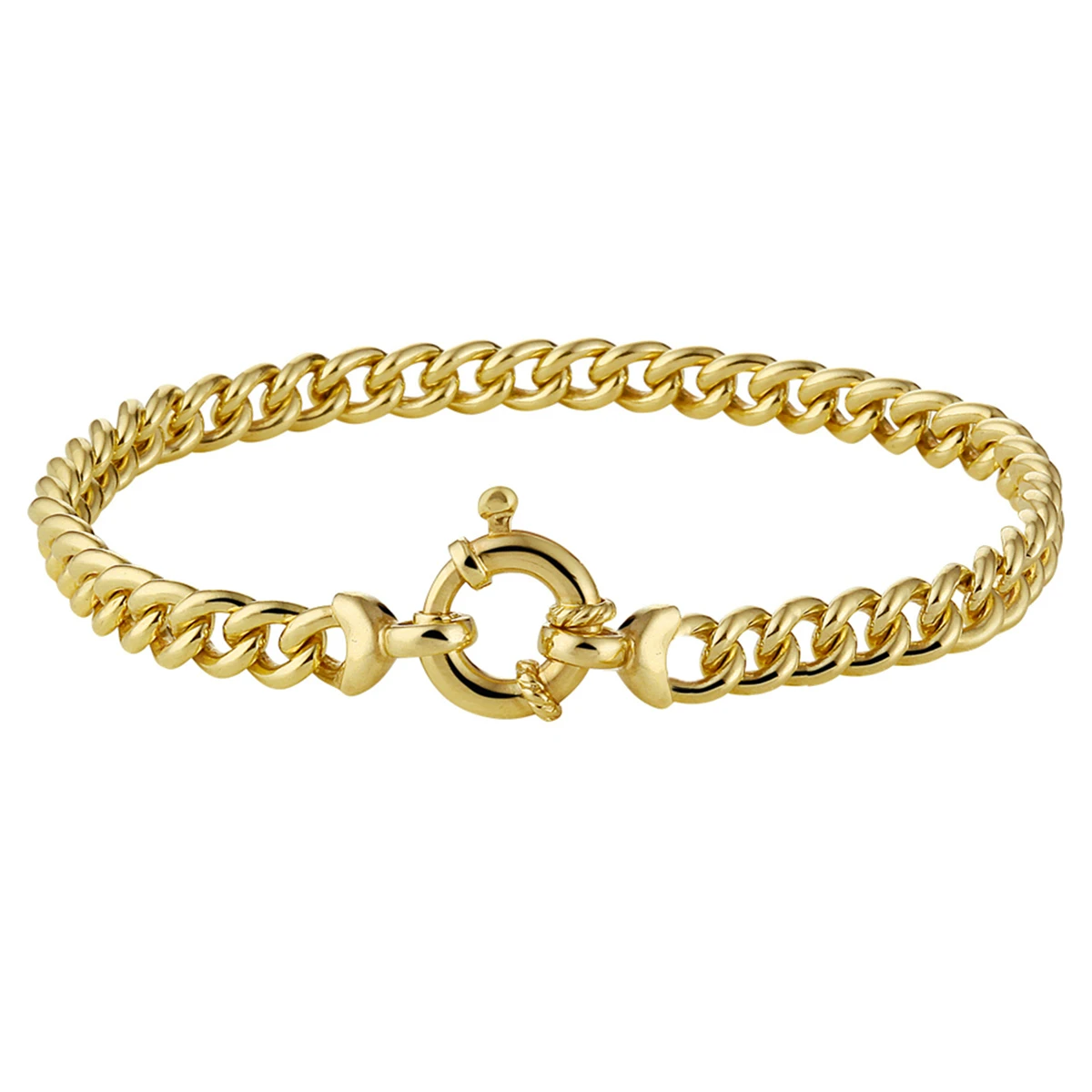 armband gourmette massief 5,5 mm 18,5 cm met groot veerslot silgold (geel met zilverkern)