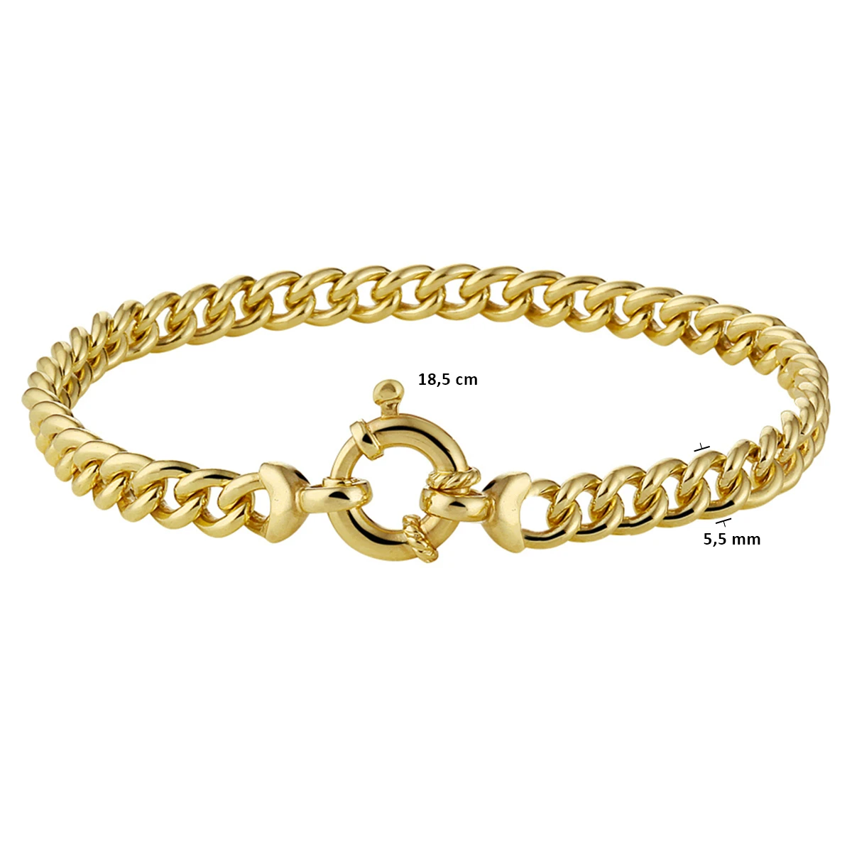 armband gourmette massief 5,5 mm 18,5 cm met groot veerslot silgold (geel met zilverkern)