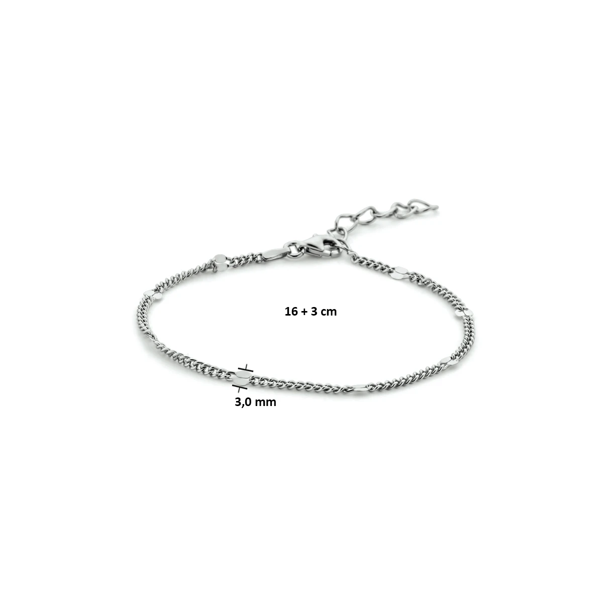armband gourmette met tussenstuk 3,0 mm 16 + 3 cm zilver gerhodineerd
