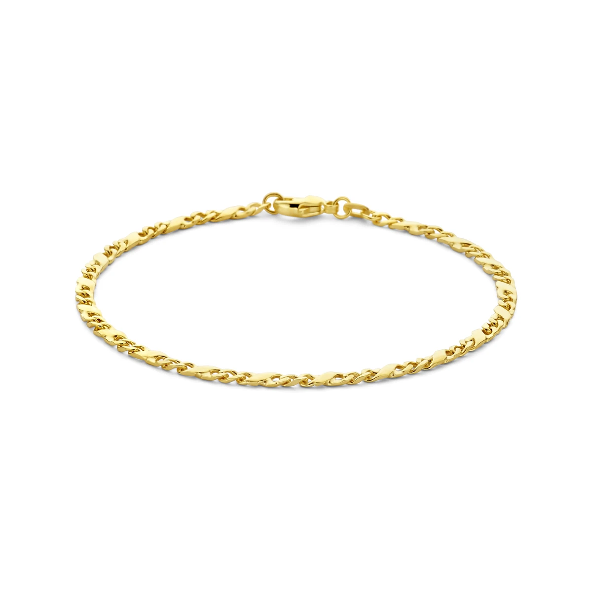 armband gourmette met tussenstuk 4 zijdes geslepen 3,1 mm 14K geelgoud