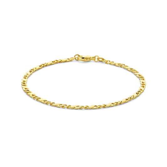 armband gourmette met tussenstuk 4 zijdes geslepen 3,1 mm 14K geelgoud