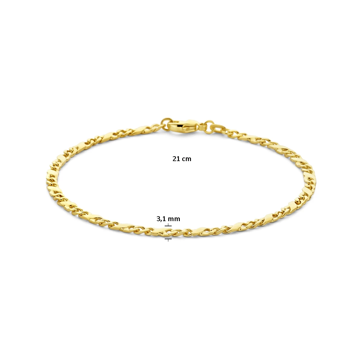 armband gourmette met tussenstuk 4 zijdes geslepen 3,1 mm 14K geelgoud