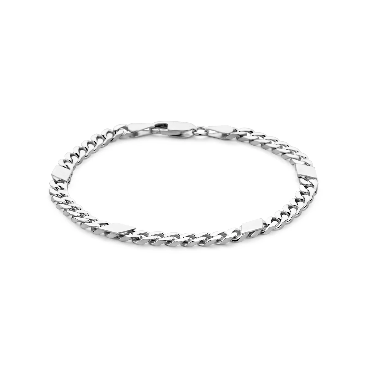 armband gourmette met tussenstuk 6 zijdes geslepen 5,1 mm 21 cm zilver wit