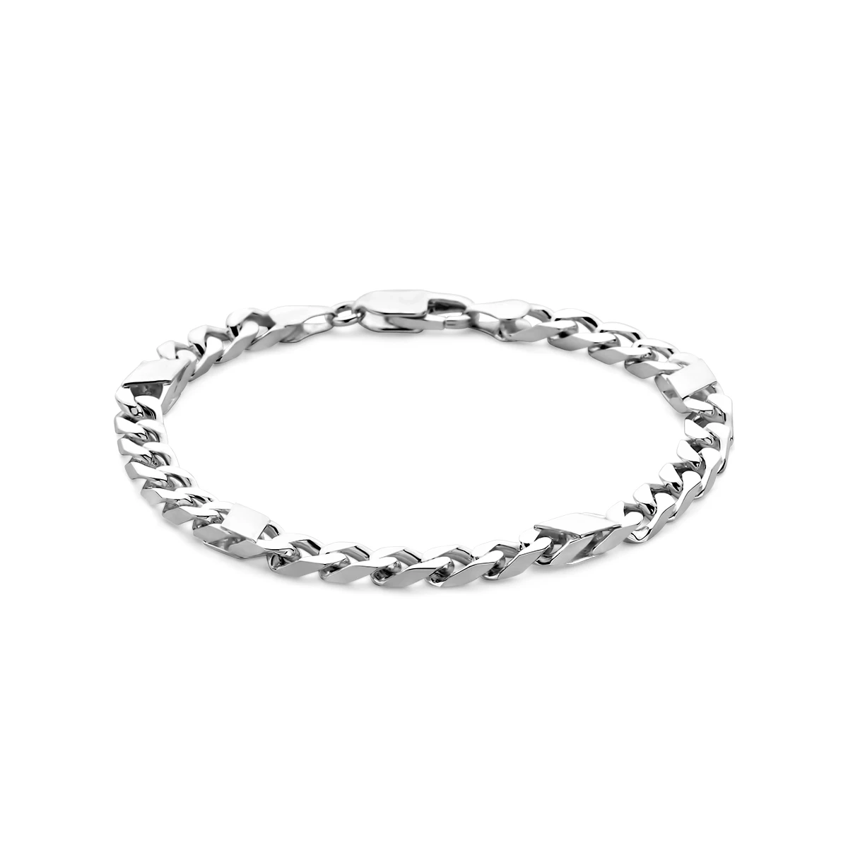 armband gourmette met tussenstuk 6 zijdes geslepen 5,8 mm 21 cm zilver wit