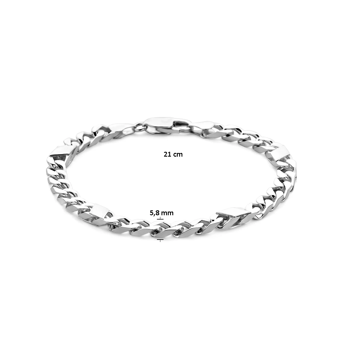 armband gourmette met tussenstuk 6 zijdes geslepen 5,8 mm 21 cm zilver wit