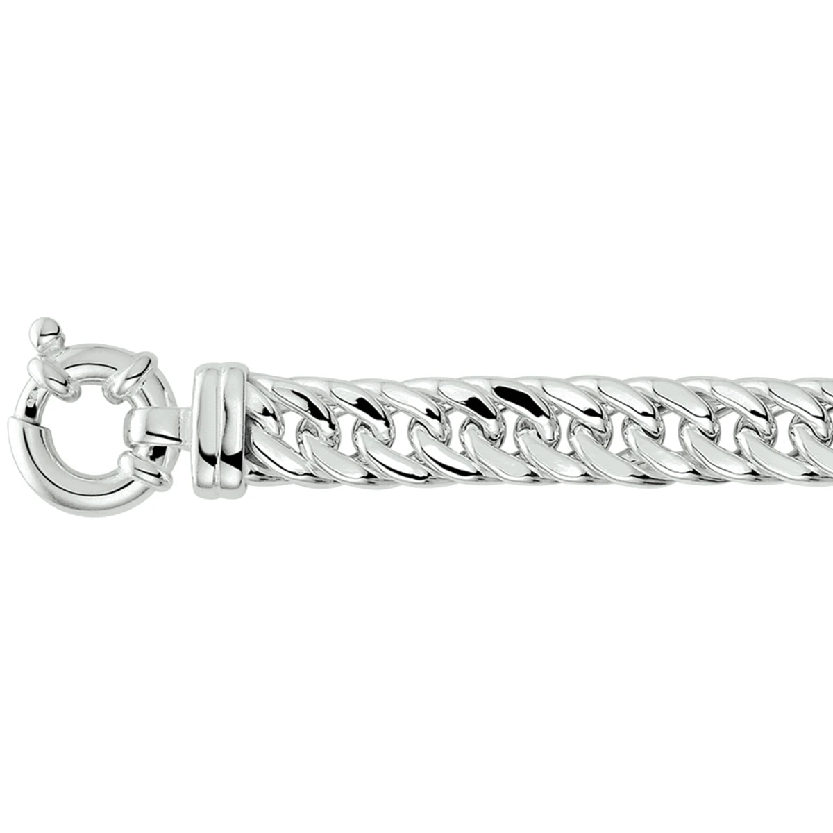 armband gourmette plat 10 mm met groot veerslot zilver wit