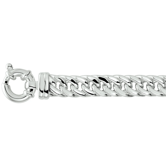 armband gourmette plat 10 mm met groot veerslot zilver wit