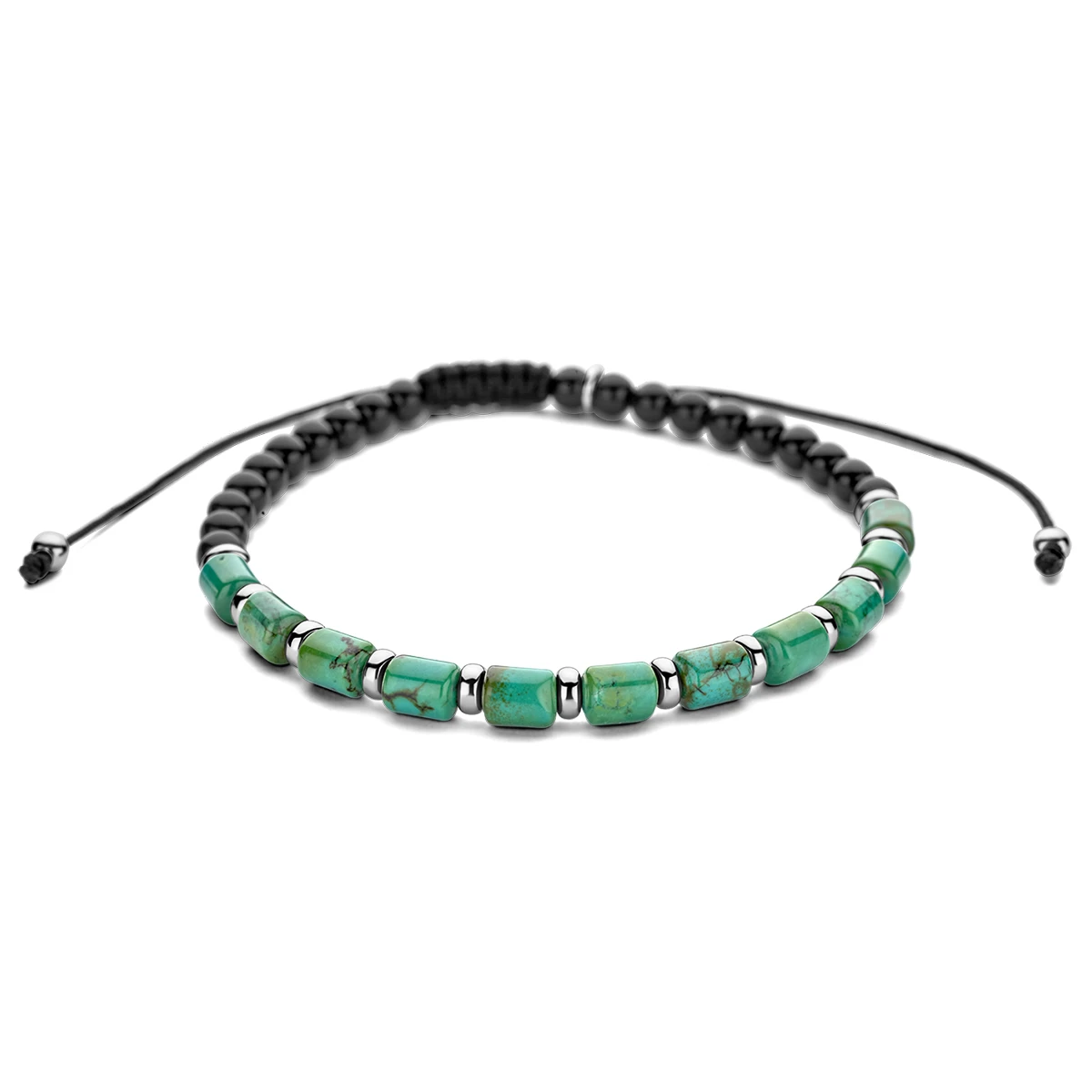 armband groen agaat 19 - 30 cm zilver gerhodineerd met rubber/nylon/leer