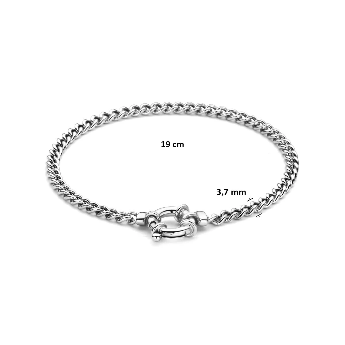 armband groot veerslot 3,7 mm 19 cm zilver gerhodineerd