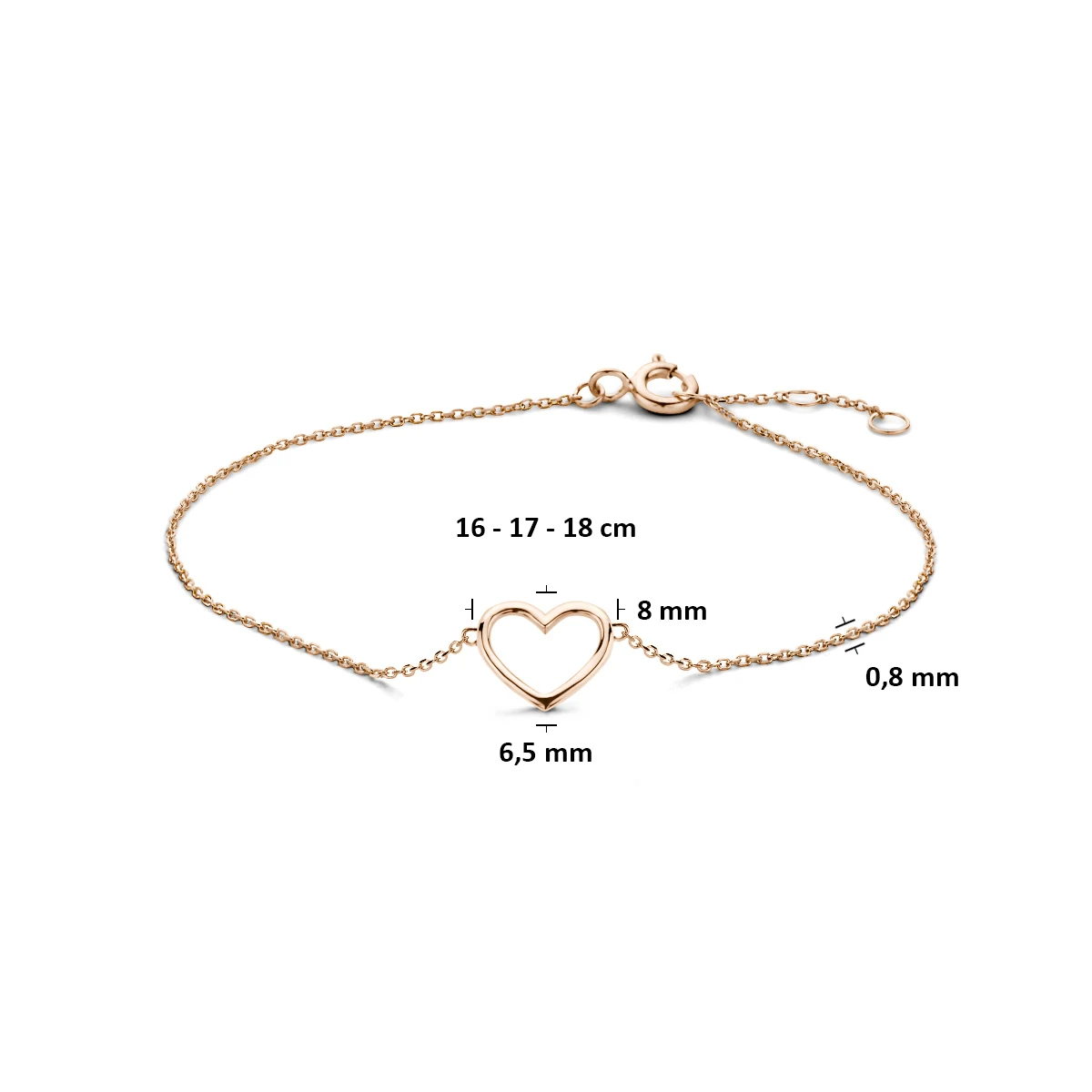 armband hart 16 - 17 - 18 cm 14K roségoud
