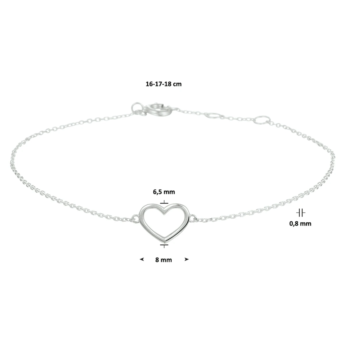 armband hart 16 - 17 - 18 cm 14K witgoud