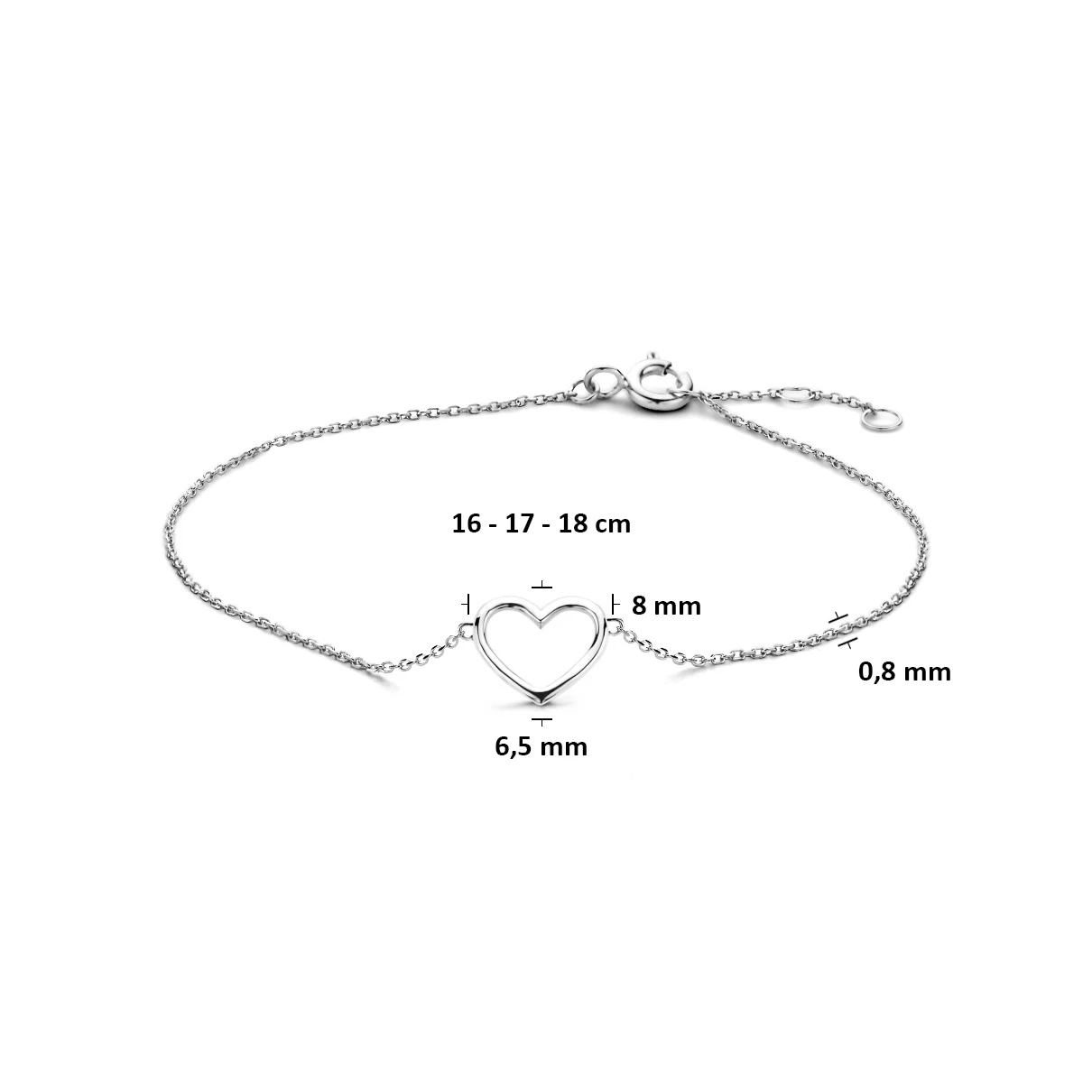armband hart 16 - 17 - 18 cm 14K witgoud