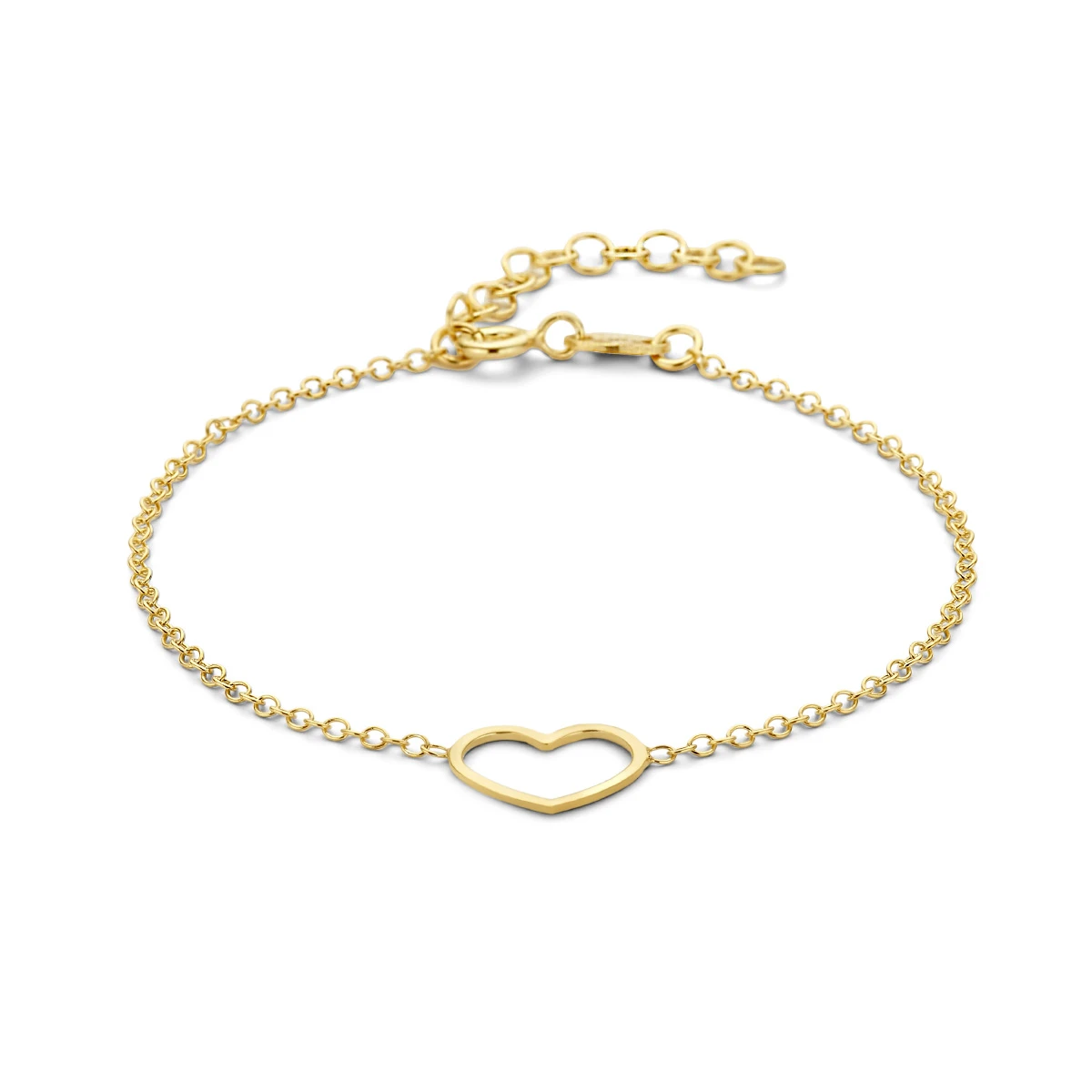 armband hart 16 + 3 cm 3 micron zilver verguld (geel)
