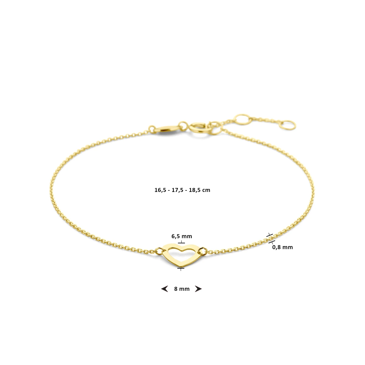 armband hart 16,5 - 17,5 - 18,5 cm 14K geelgoud