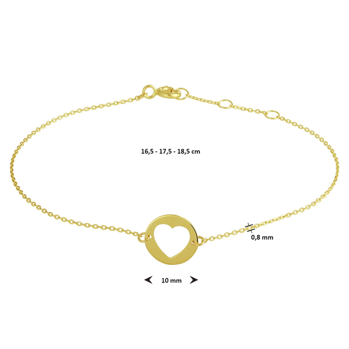 armband hart 16,5 - 17,5 - 18,5 cm 14K geelgoud