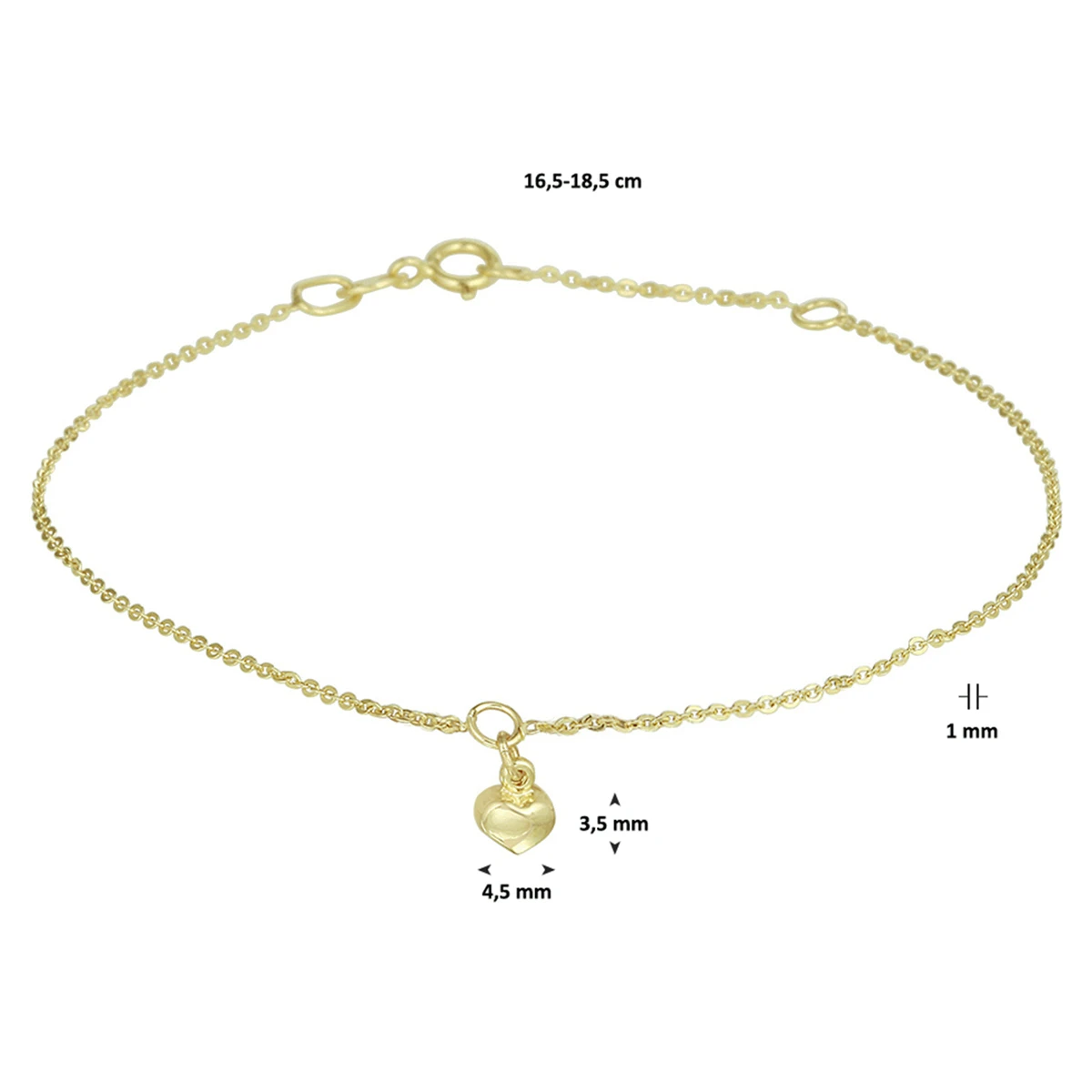 armband hart 16,5 - 18,5 cm 14K geelgoud