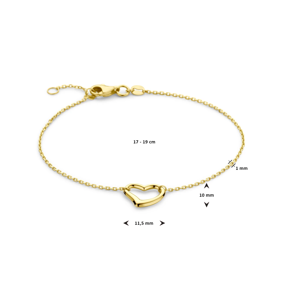 armband hart 17 - 19 cm 14K geelgoud