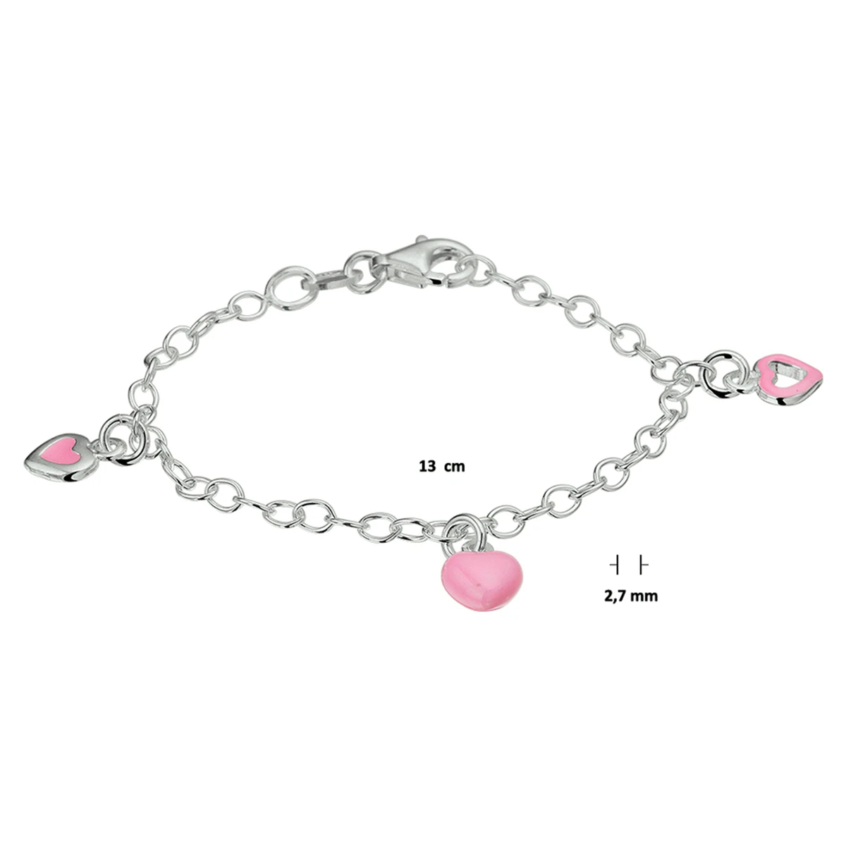 armband hart emaille 13 cm zilver gerhodineerd