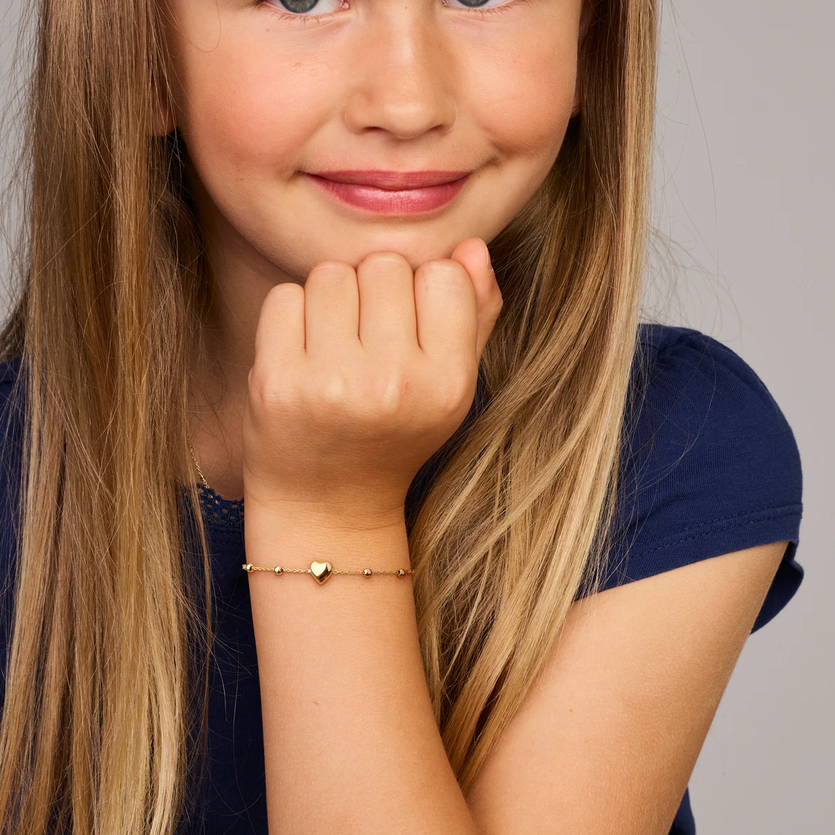 armband hart en bolletjes 11 – 13 cm 14K geelgoud