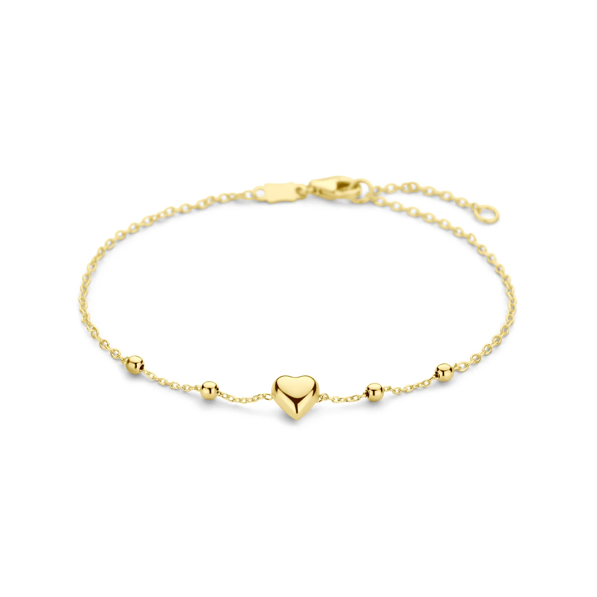 armband hart en bolletjes 16 – 18 cm 14K geelgoud
