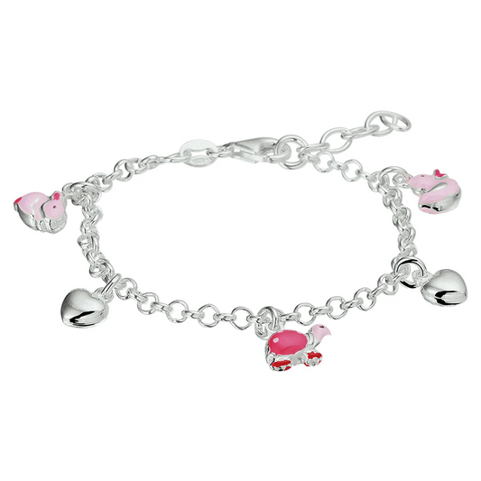 armband hart en dieren 13 + 2 cm zilver gerhodineerd