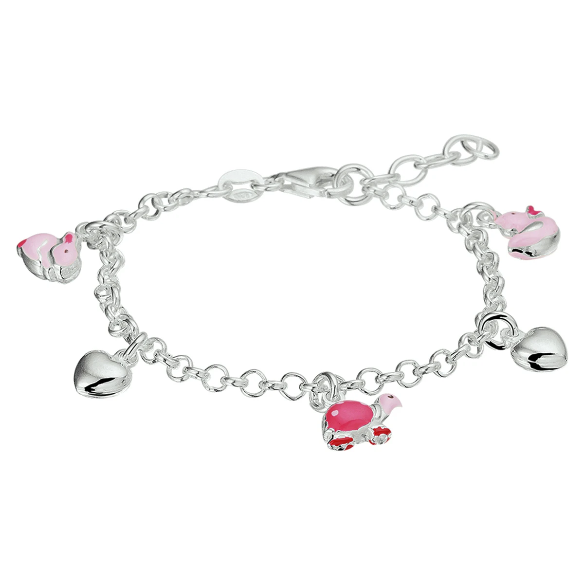 armband hart en dieren 13 + 2 cm zilver gerhodineerd
