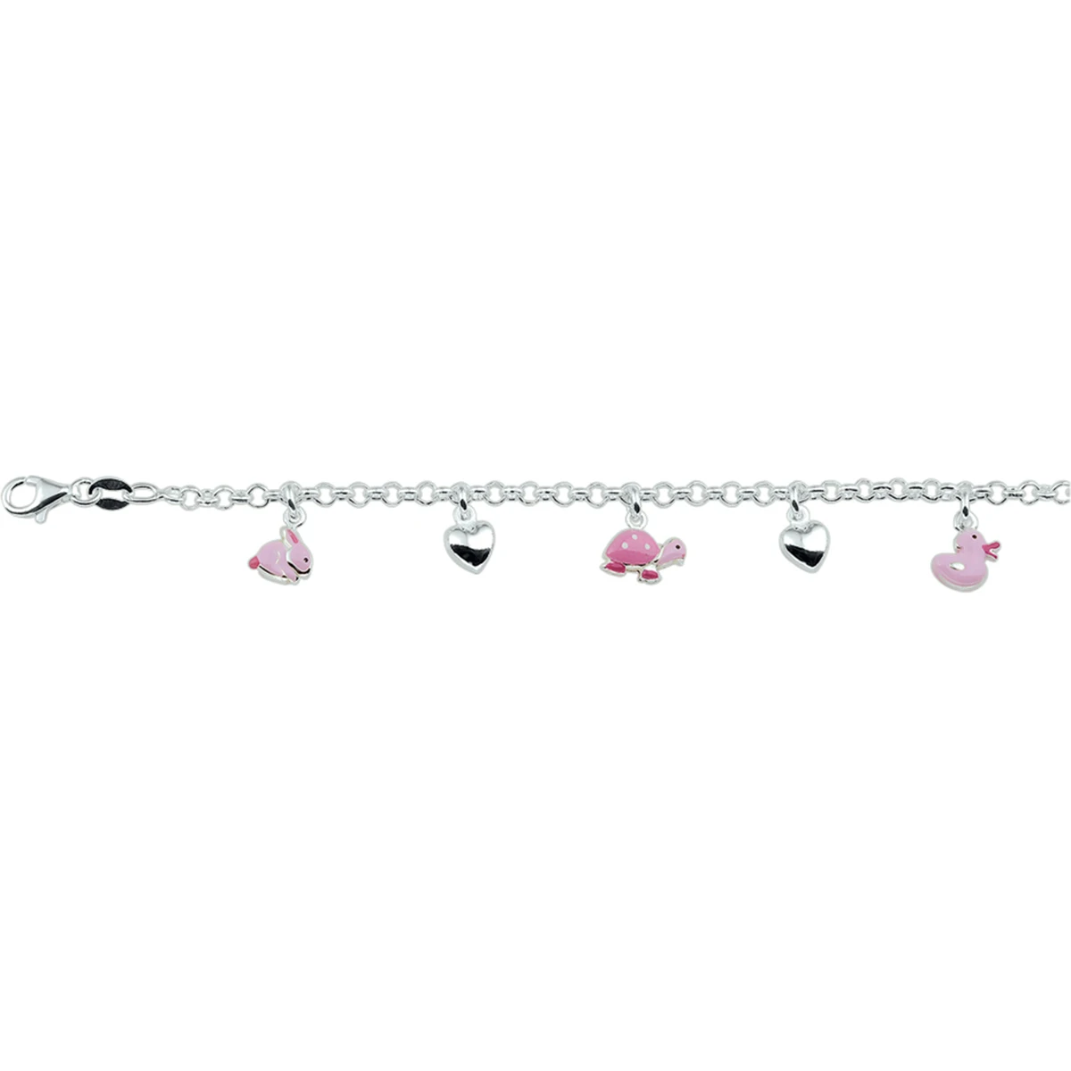 armband hart en dieren emaille 13 + 2 cm zilver gerhodineerd