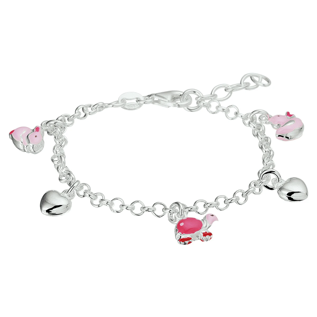 armband hart en dieren emaille 13 + 2 cm zilver wit