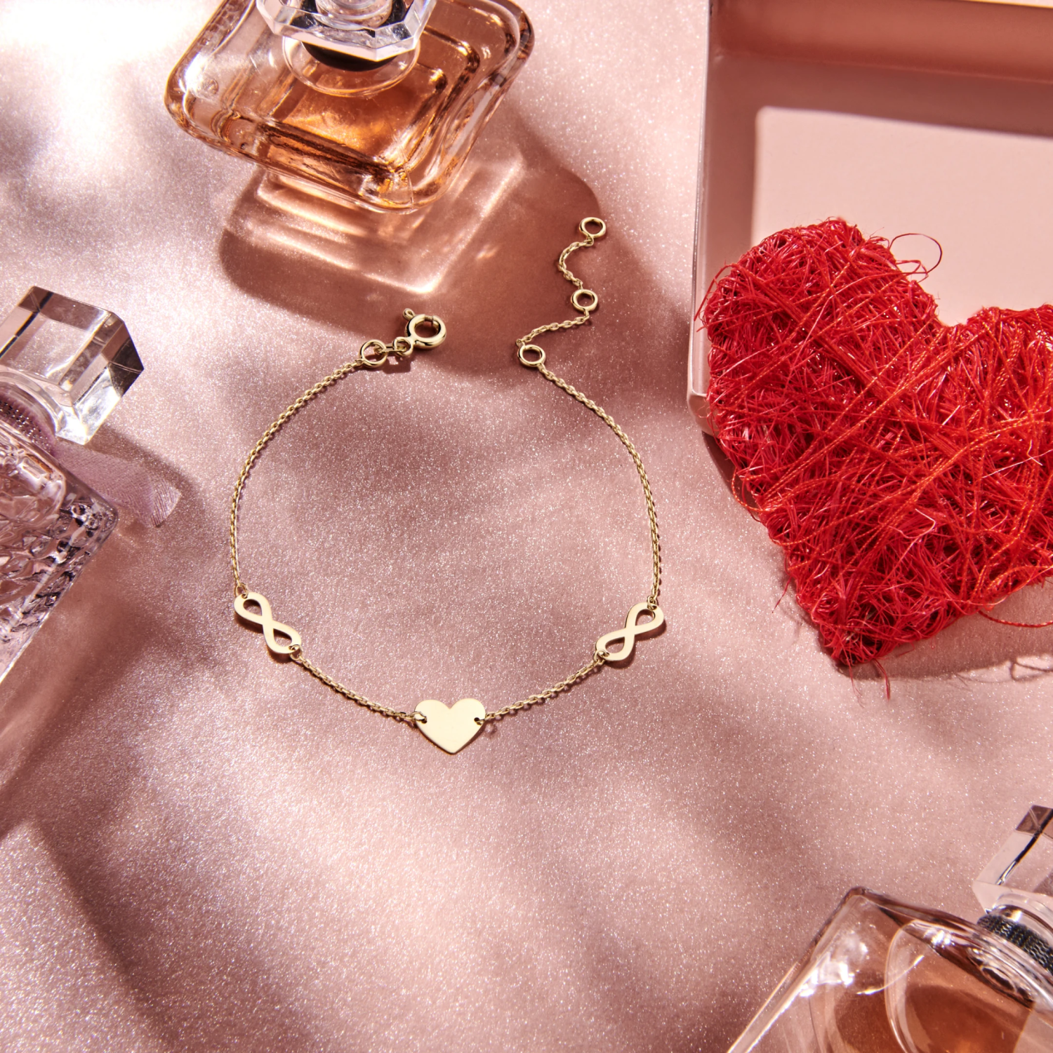 armband hart en infinity 15,5 - 17 - 18,5 cm 14K geelgoud