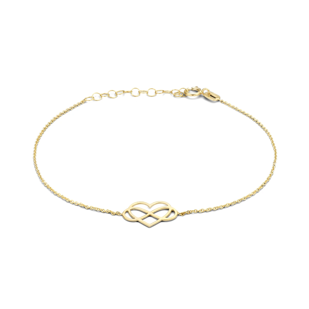 armband hart en infinity 16 + 3 cm 14K geelgoud