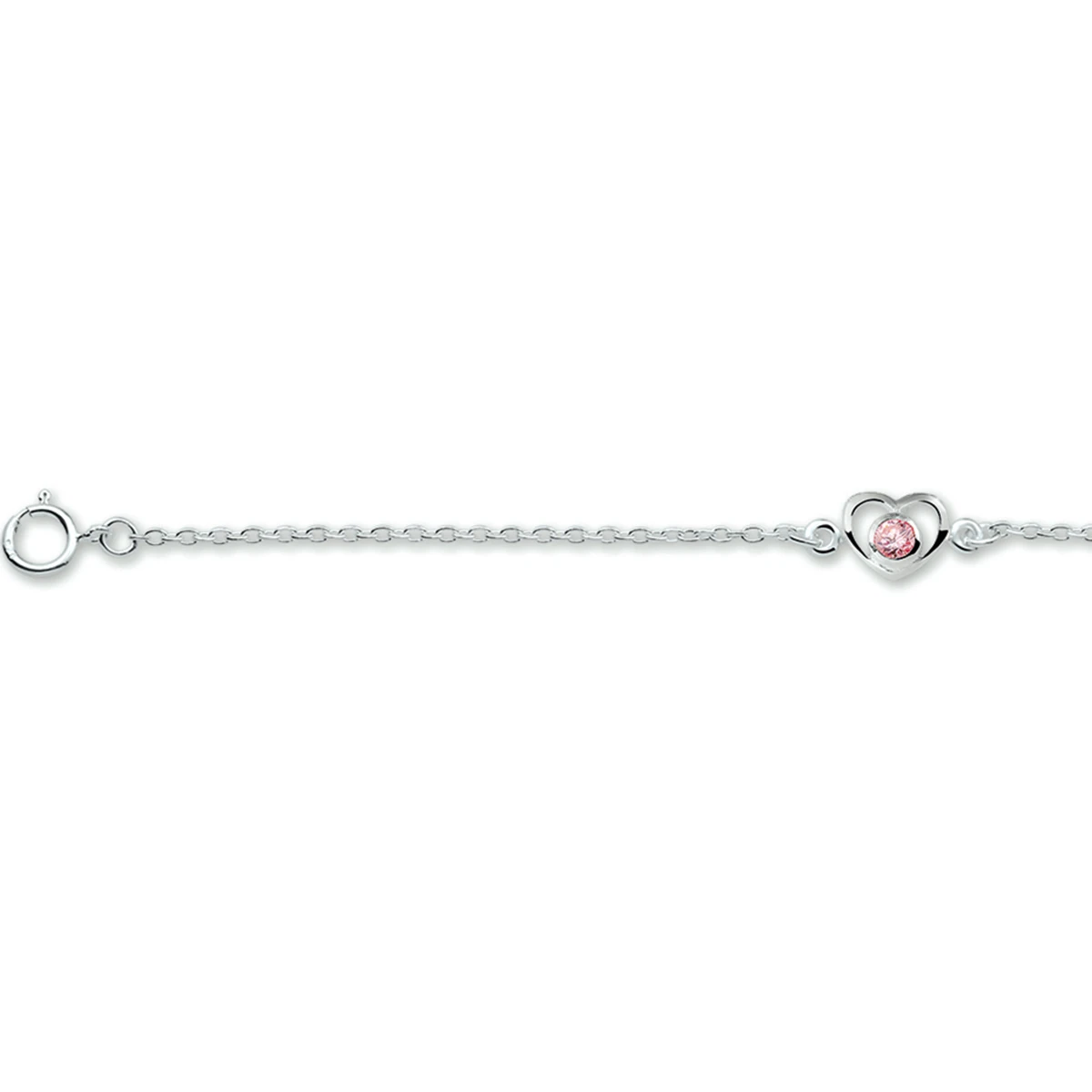armband hart en roze zirkonia 13 - 15 cm zilver wit