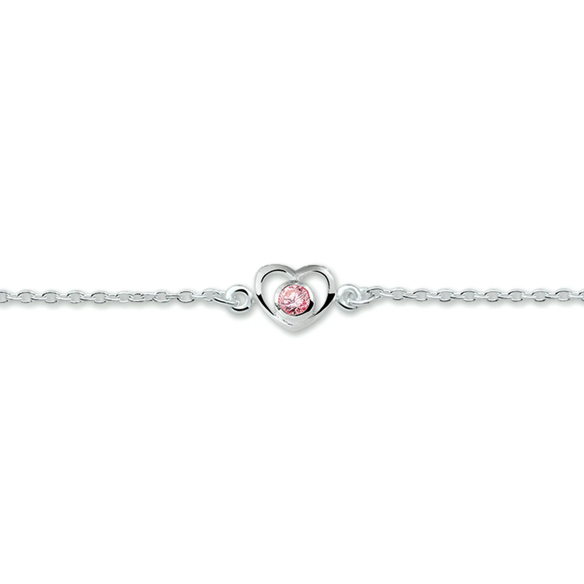 armband hart en roze zirkonia 13 - 15 cm zilver wit