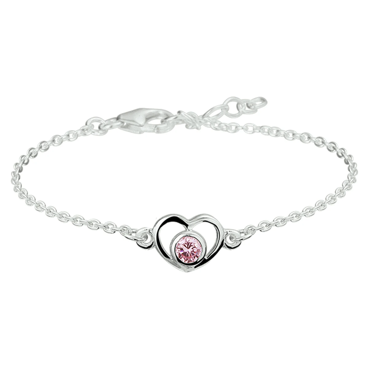 armband hart en zirkonia 13 - 15 cm zilver gerhodineerd
