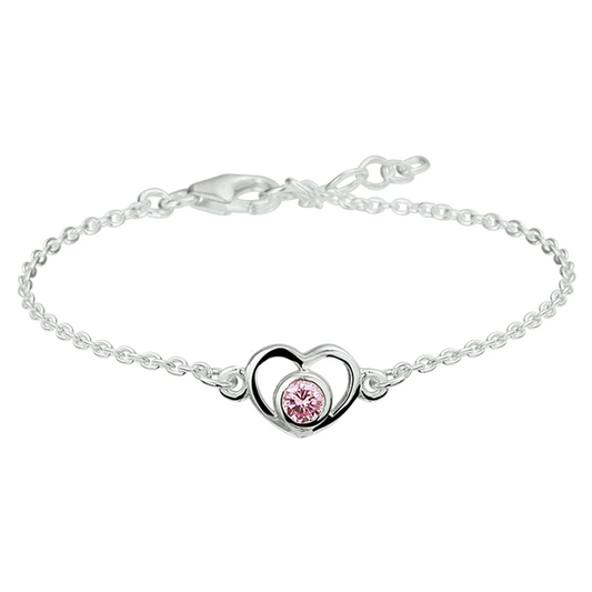 armband hart en zirkonia 13 - 15 cm zilver gerhodineerd