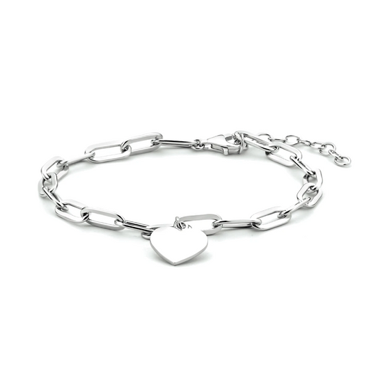 armband hart paperclip platte buis 16 + 3 cm zilver gerhodineerd