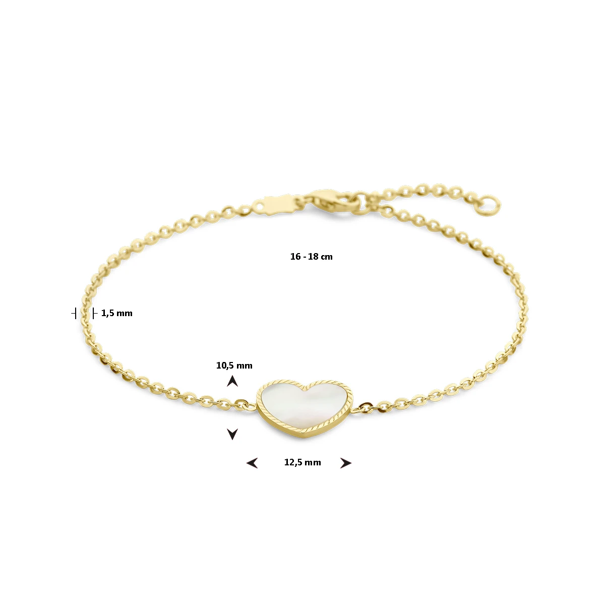 armband hart parelmoer 1,5 mm 16 - 18 cm 14K geelgoud
