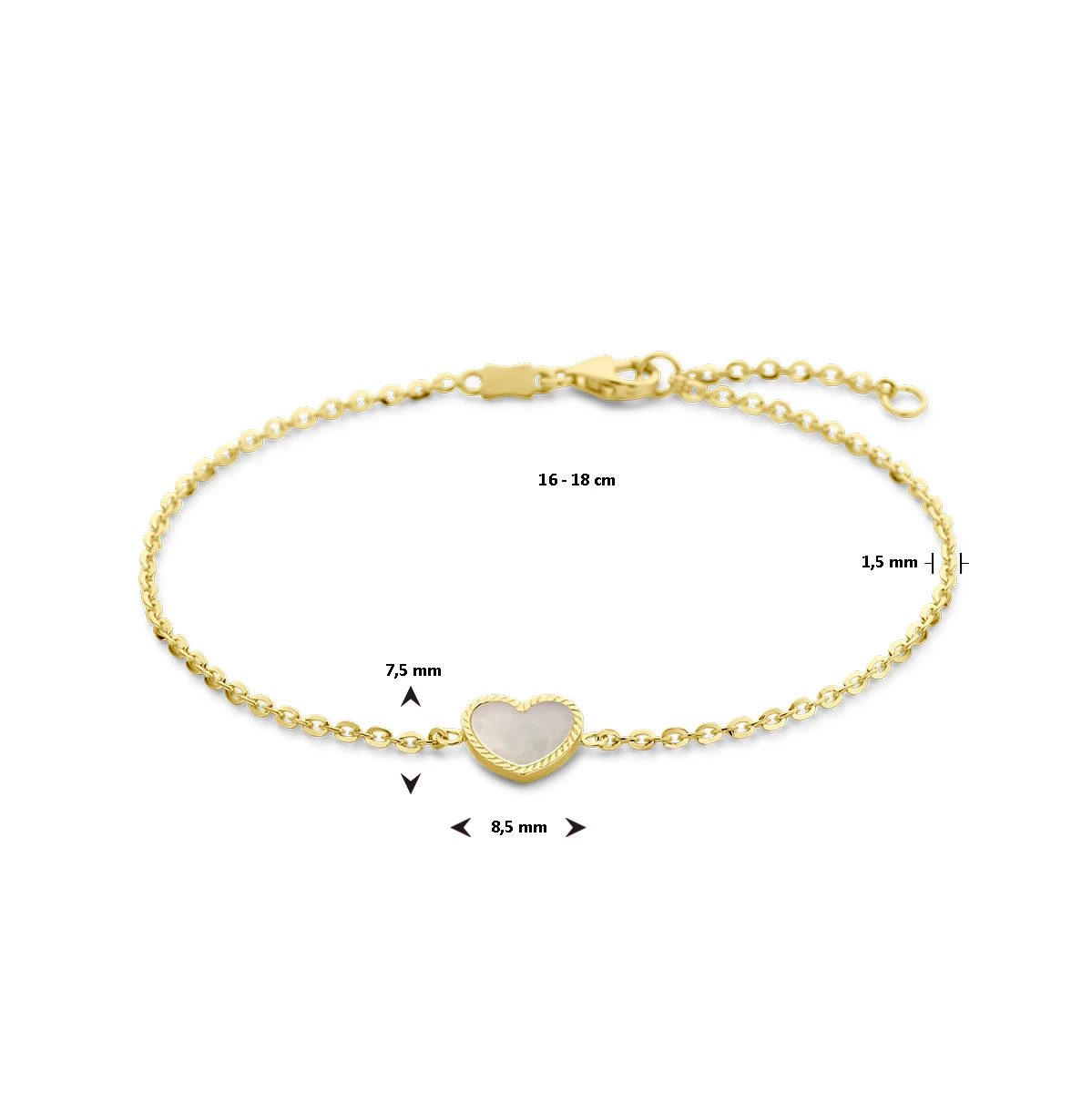 armband hart parelmoer 16 - 18 cm 14K geelgoud