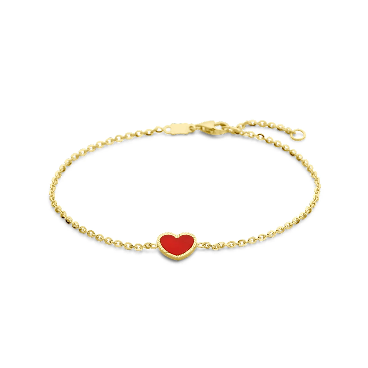 armband hart rode epoxy 16 - 18 cm 14K geelgoud