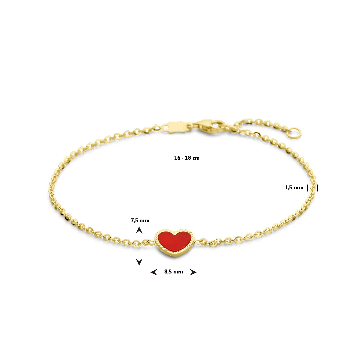 armband hart rode epoxy 16 - 18 cm 14K geelgoud