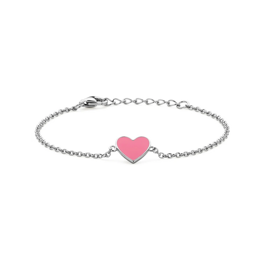 armband hart roze emaille 13 + 2 cm zilver gerhodineerd