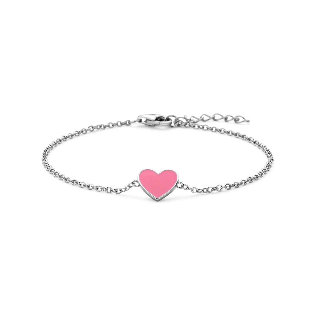 armband hart roze emaille 16 + 2 cm zilver gerhodineerd