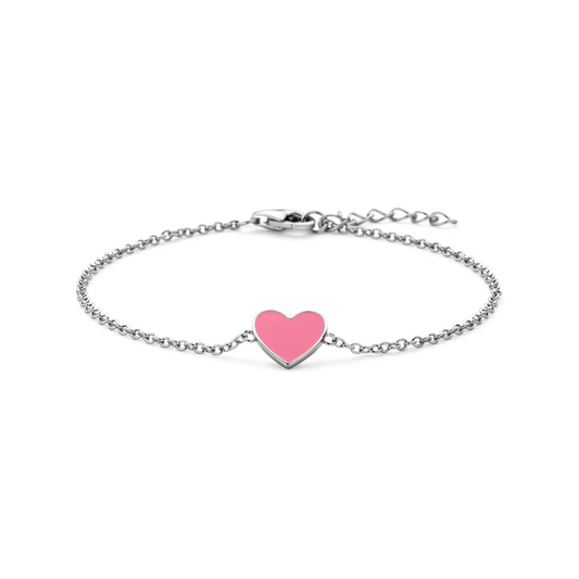 armband hart roze emaille 16 + 2 cm zilver gerhodineerd