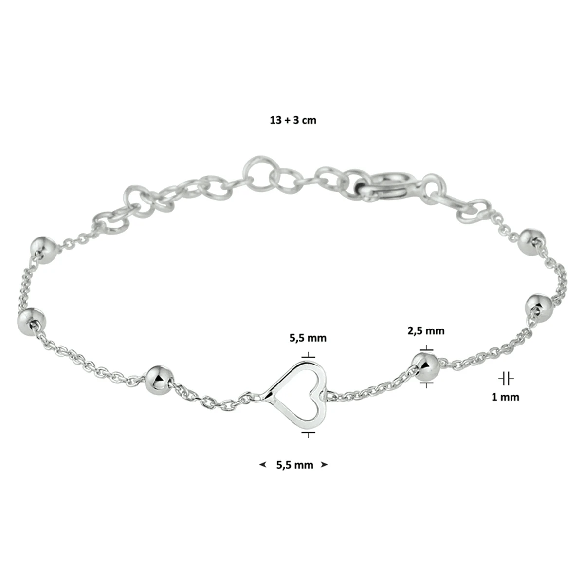 armband hart zilver gerhodineerd
