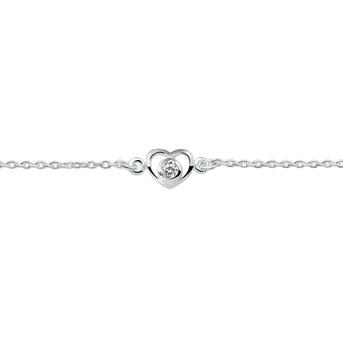 armband hart zirkonia 13 - 15 cm zilver wit