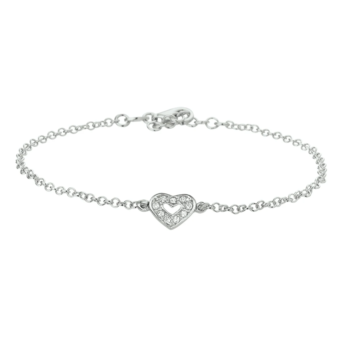 armband hart zirkonia 13 + 3 cm zilver gerhodineerd