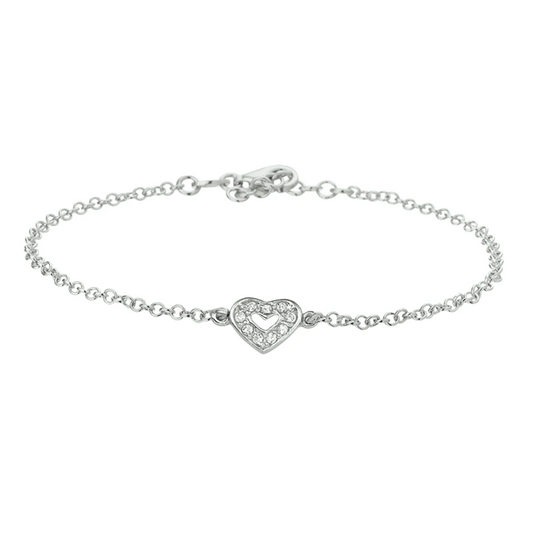 armband hart zirkonia 13 + 3 cm zilver gerhodineerd