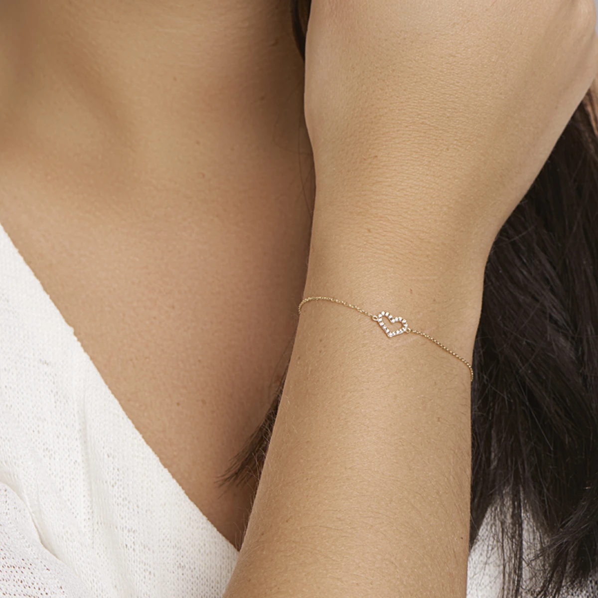 armband hart zirkonia 16,5 - 18,5 cm 14K geelgoud