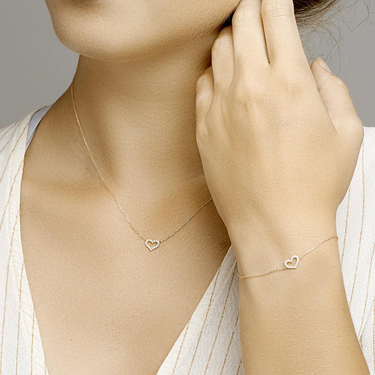 armband hart zirkonia 16,5 - 18,5 cm 14K geelgoud