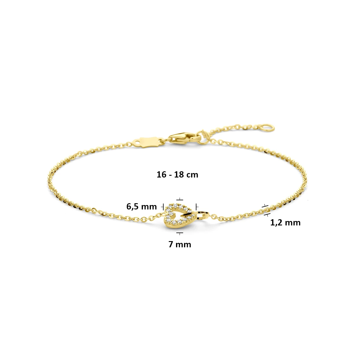 armband hartje zirkonia 16 - 18 cm 14K geelgoud